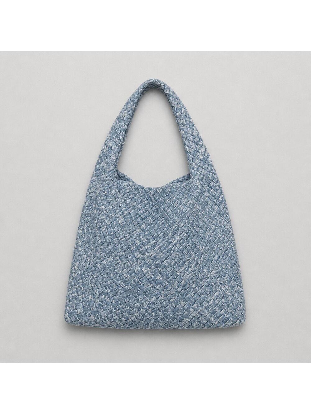 Bohemian Large Bag Features a Distinctive Woven Denim Texture. - Picture 2 of 6